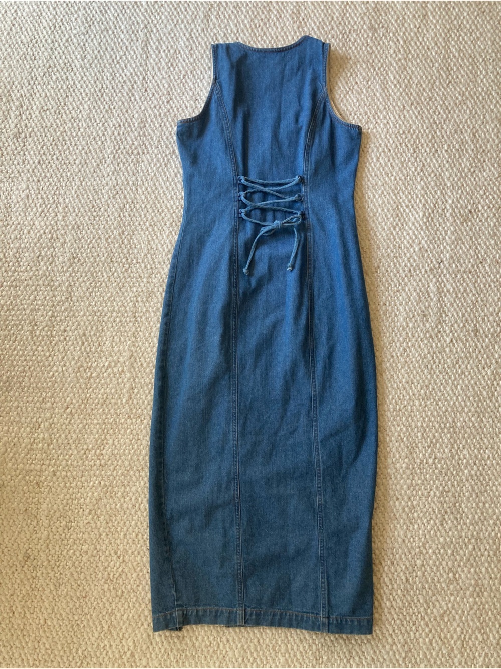 Vintage Americana 100% Cotton Blue Denim Button-Front Midi Dress - Picture 3 of 10